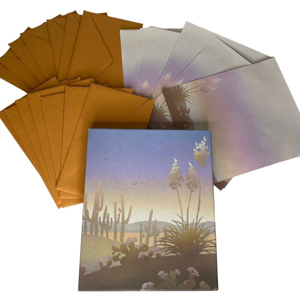 Vintage Hallmark Desert Painted Sky Cactus Boxed Stationery Incomplete Set MiUSA